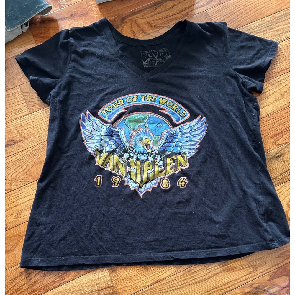 Van Halen 1984 Tour of the World Graphic T-Shirt Black EVH V-Neck